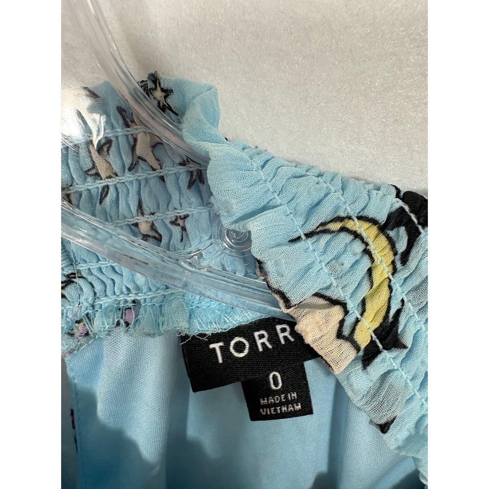 Torrid Blue Celestial Star Print Clip Dot Smocked Mini Dress 0 L 12 - Picture 7 of 8